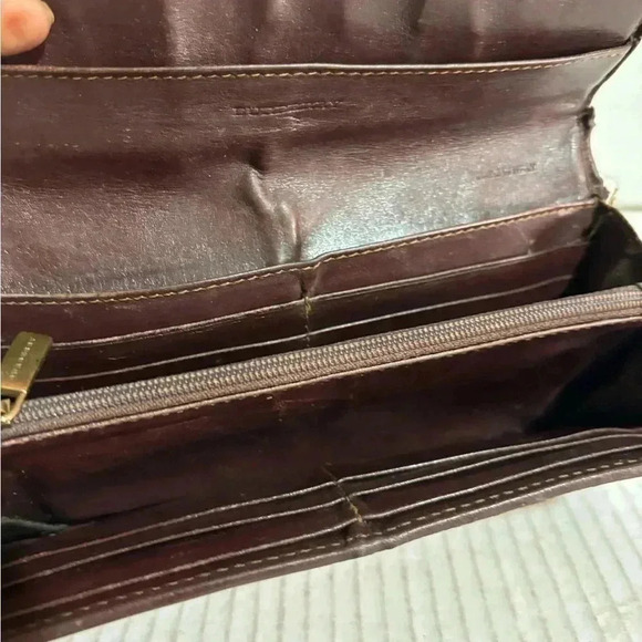 Burberry vintage  striped continental tartan check beige brown leather wallet - Picture 8 of 9